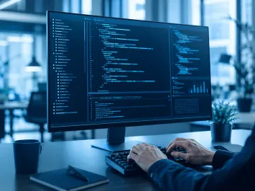 Developer working on application code at a workstation